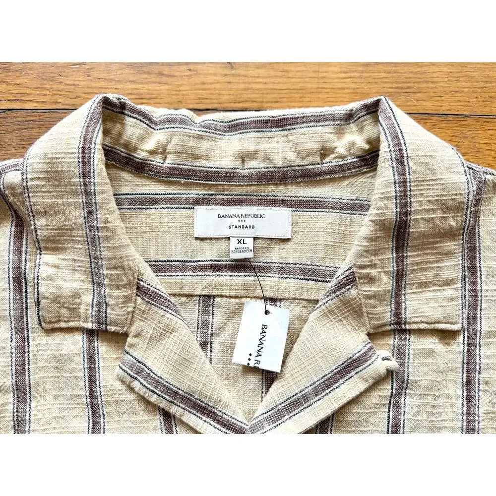 BANANA REPUBLIC Yellow Textured Striped Summer Button Down Shirt sz XL (NWT)